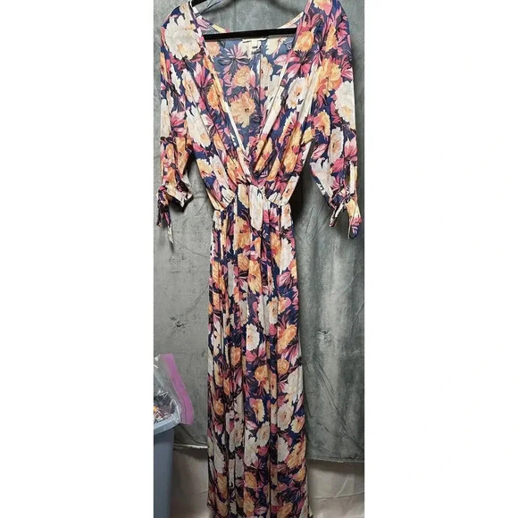 Womens Haani Floral Sheer Cocktail Maxi Dress Sz 1X‎ Cottagecore Peasant - Picture 1 of 6